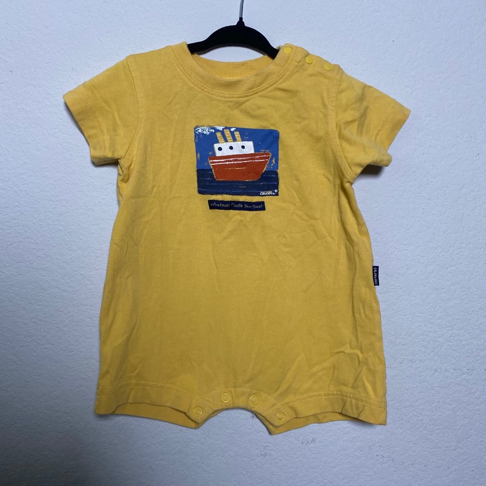 Carters Baby Boy Yellow‎ Boat Romper 9-12 Months Whatever Floats Your Boat Snap